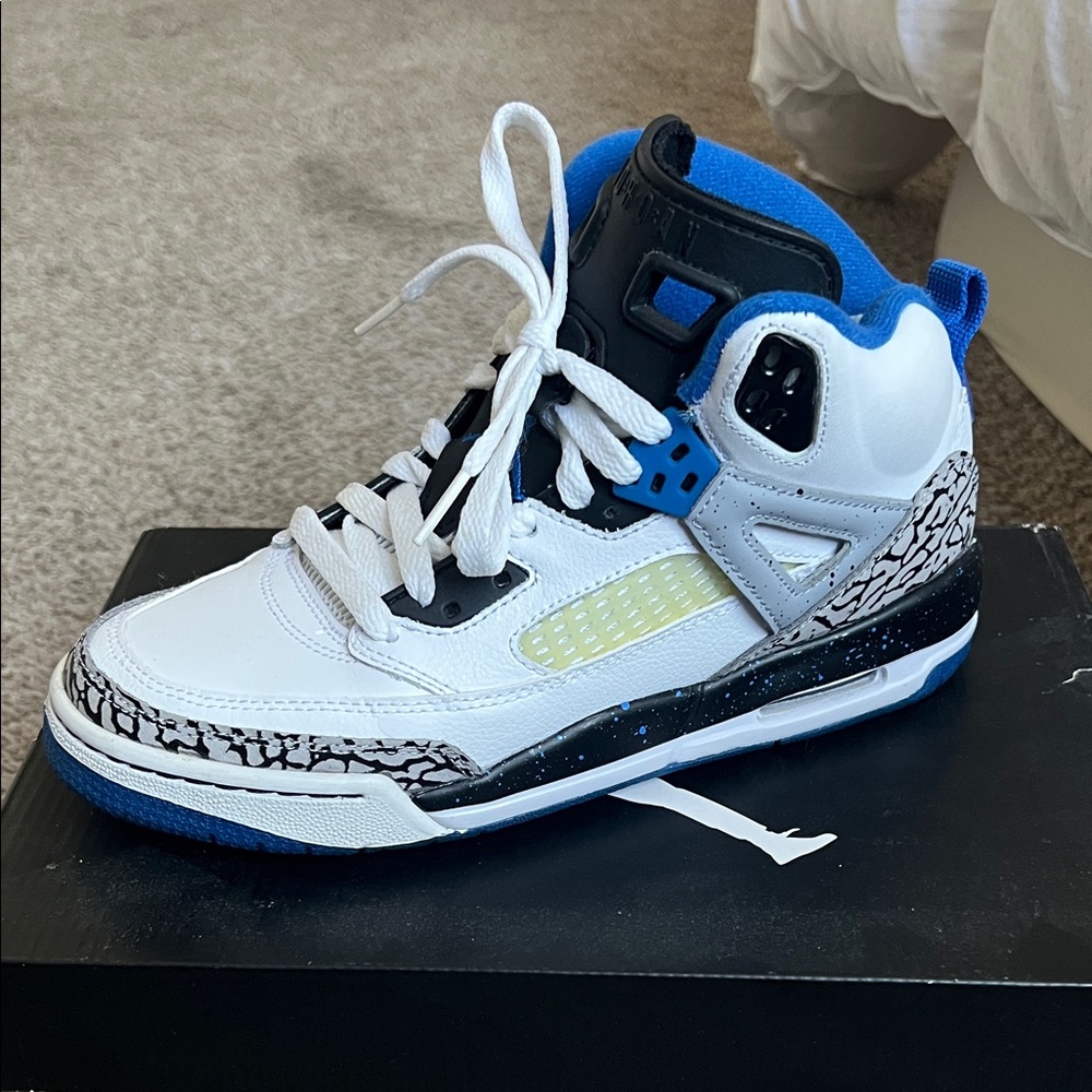 Jordan Kids White, Blue and Black High-Top Sneakers